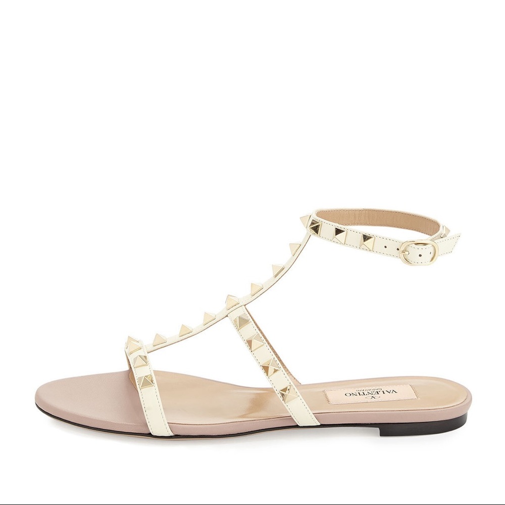 FLASH SALE - Valentino Rockstud Ankle Strap Flat Sandals